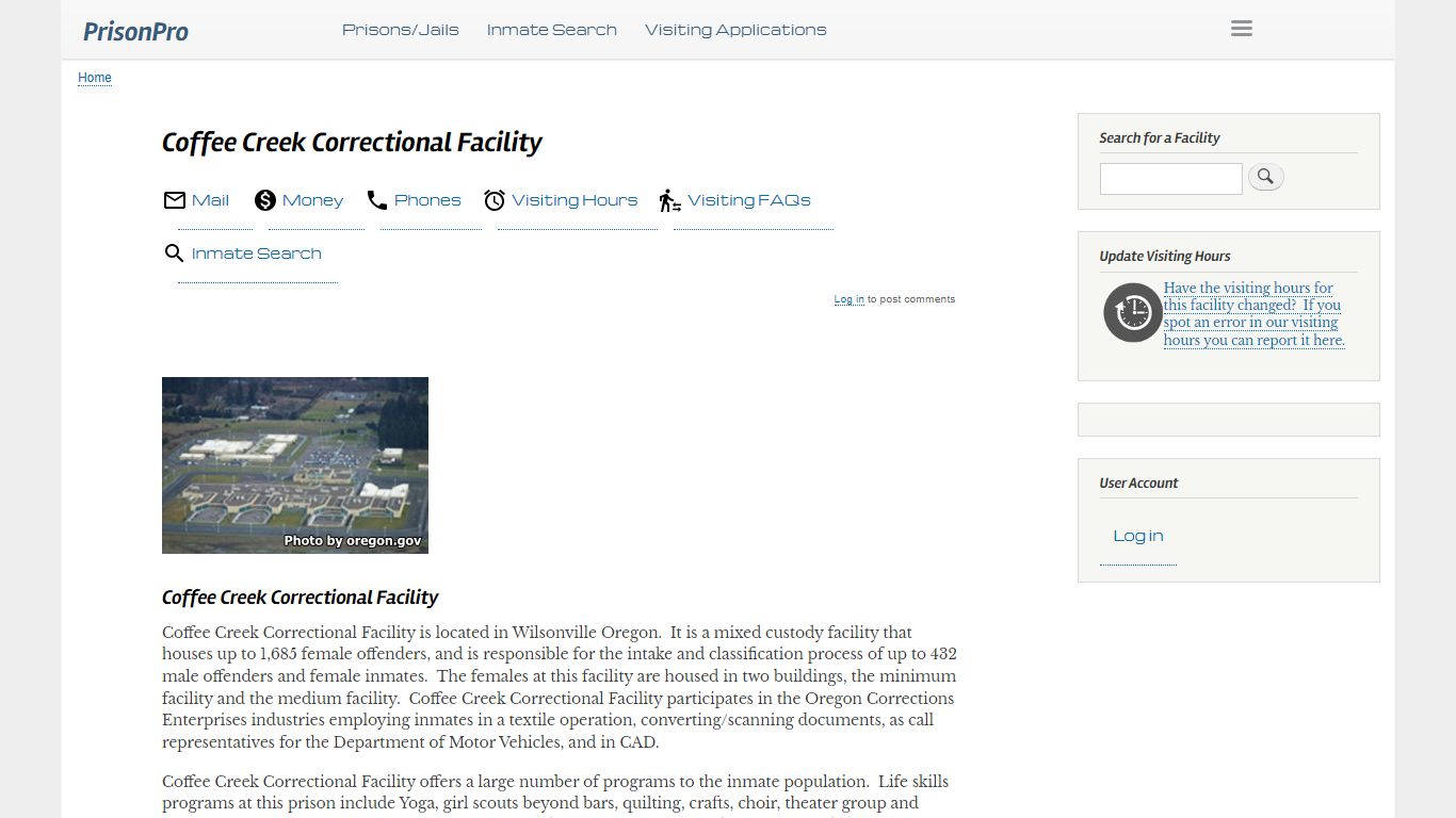 Coffee Creek Correctional Facility Visiting hours, inmate ...